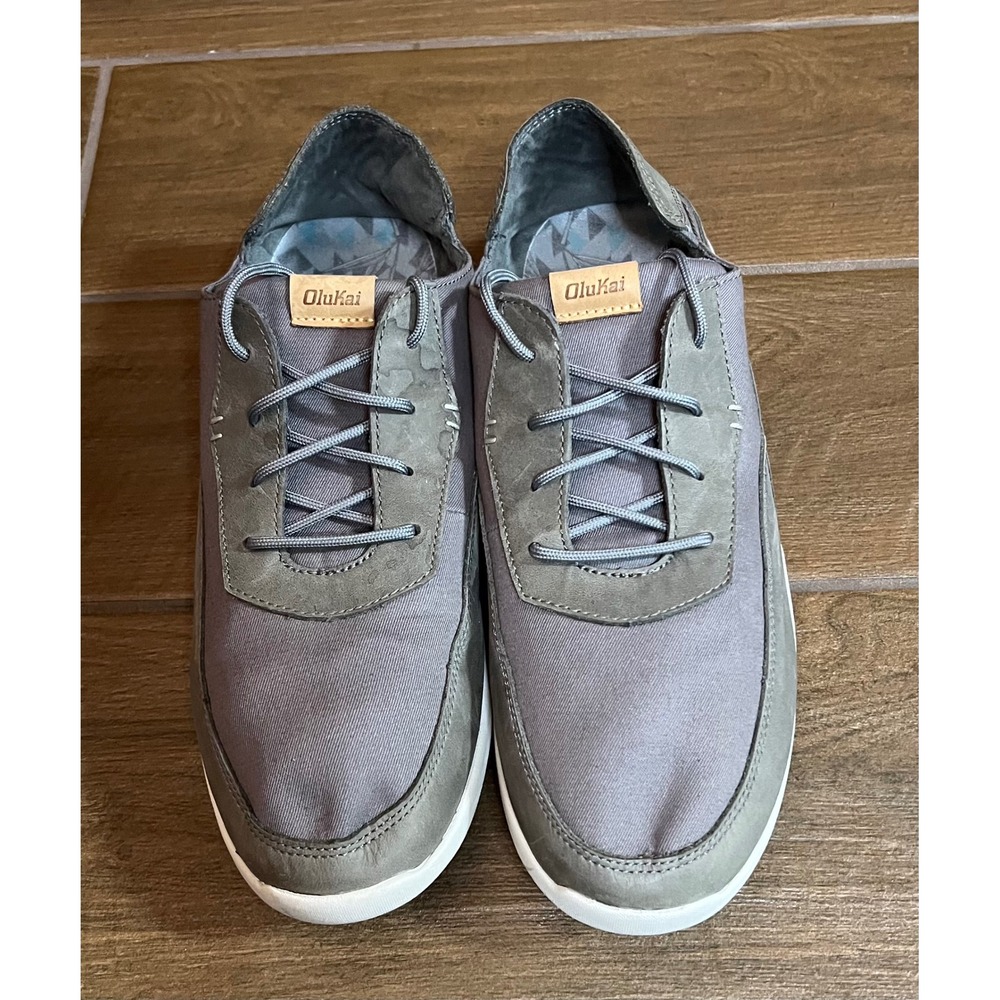 OluKai Kihi Mens Charcoal Grey Leather Textile Sneakers Shoes 10447-2626 Size 12